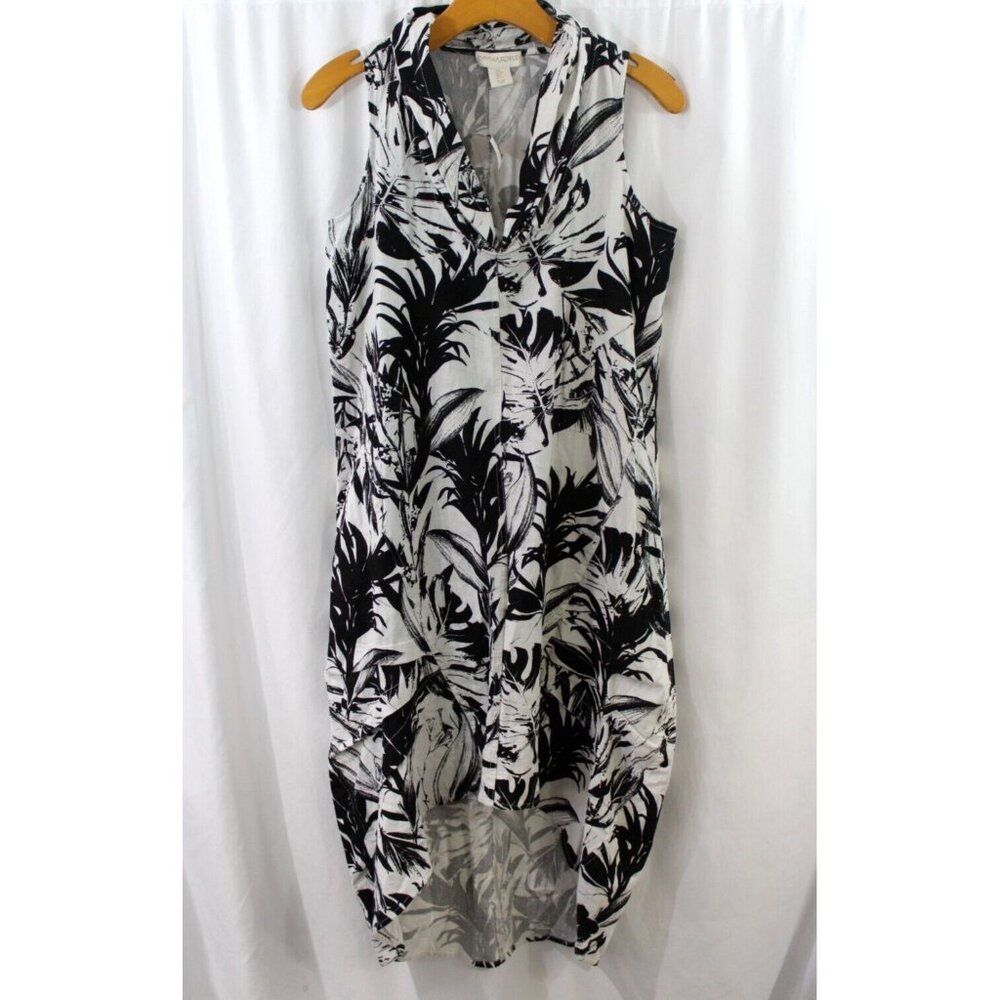 Cynthia Rowley Womens Black White Linen Blend Sleeveless High Low Dress S NWOT